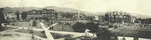 Panorama of University of California, postcard (ca.1907), Sarah Wikander collection.